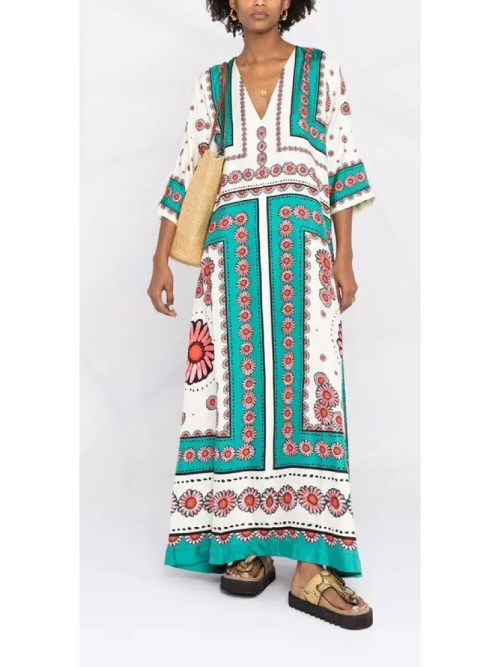 La Double J Muumuu Silk Dress | Pink Blue Floral | 100% Silk